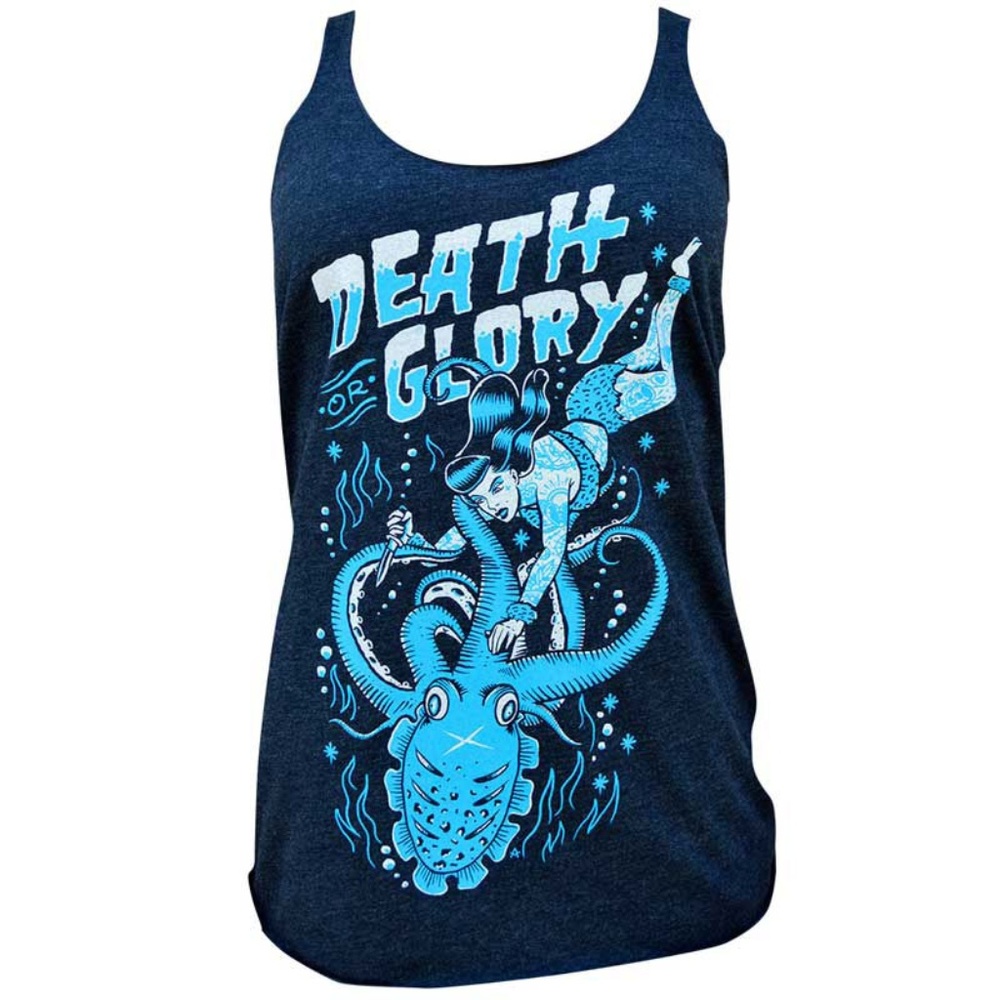 Death or Glory Rockabilly Pinup Gal Octopus Black Racerback Tank S-M-L-XL-XXL